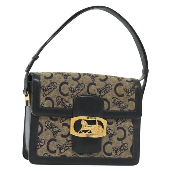 CELINE C Sulky Shoulder Bag Canvas Navy Gold - Picture 1 of 12